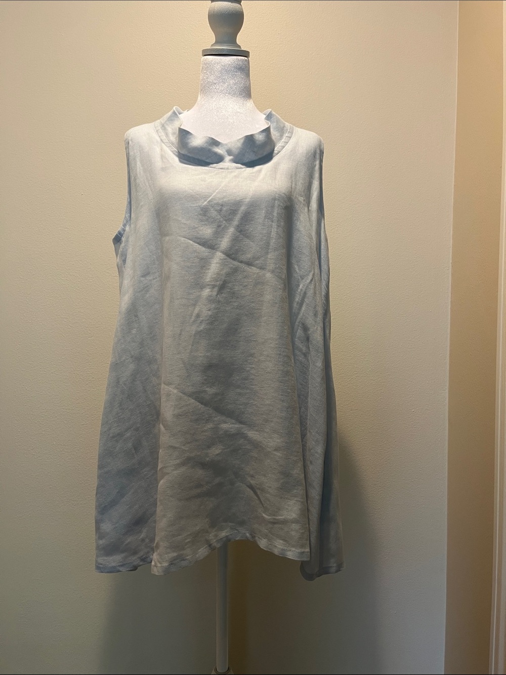 Light Blue Sleeveless Linen Tunic Top